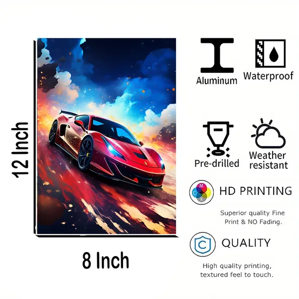 Multicolour_Ferrari_Car_Glossy_Metal_Wall_Art_Print_Aluminum_Photo_Painting_Home_Decor