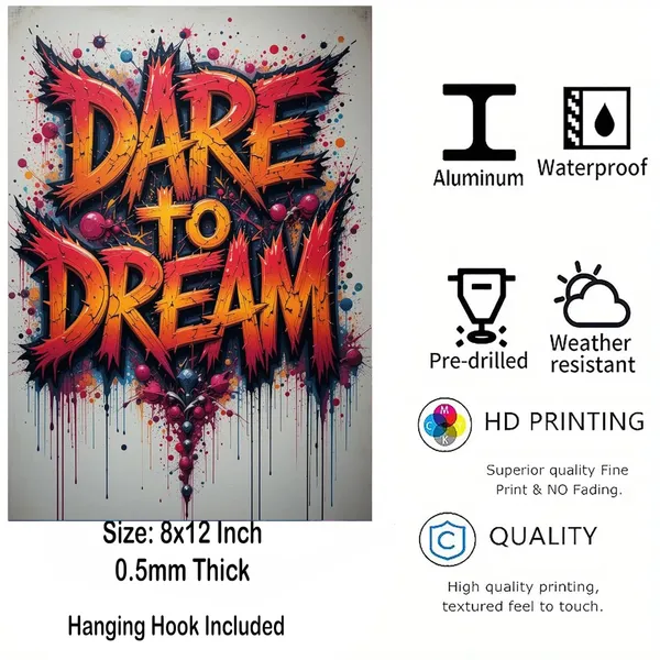Multicolour_Dare_To_Dream_Metal_Wall_Art_Glossy_Aluminum_Poster_Home_Decor