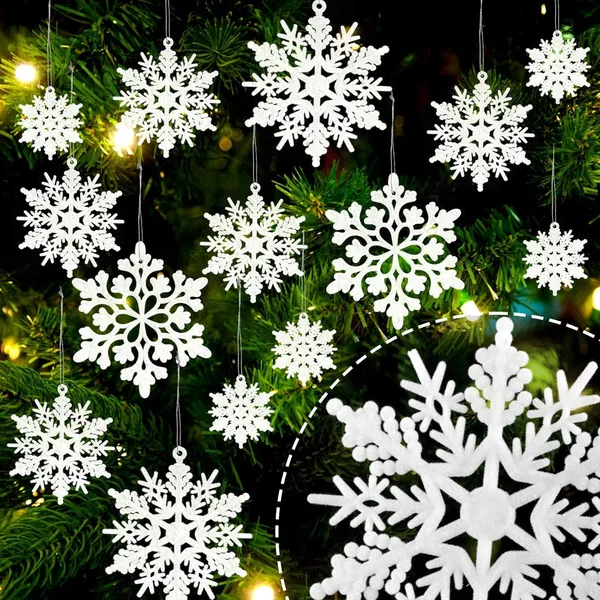 Grey_White_Flocked_Snowflake_Ornaments_Home_Decor