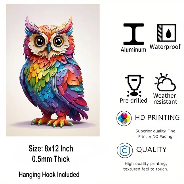 Multicolour_Multicolor_Owl_Glossy_Aluminum_Wall_Art_Rainbow_Metal_Print_Hd_Colorful_Artwork_Home_Decor