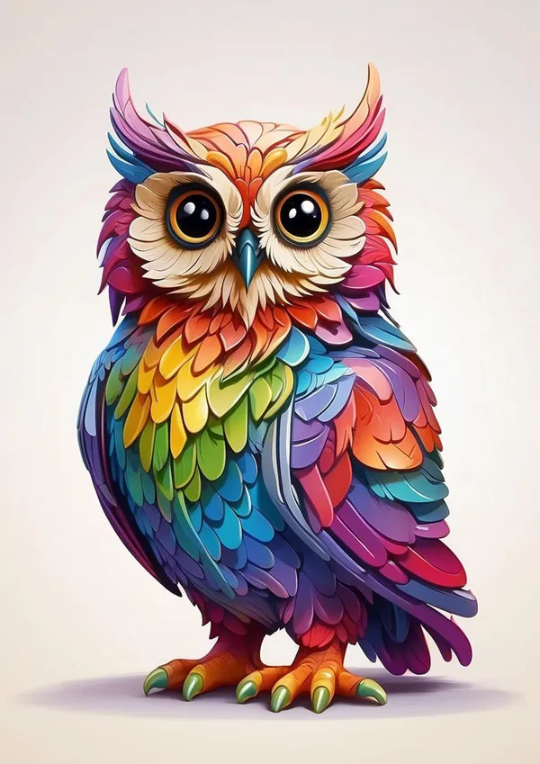 Multicolour_Multicolor_Owl_Glossy_Aluminum_Wall_Art_Rainbow_Metal_Print_Hd_Colorful_Artwork_Home_Decor