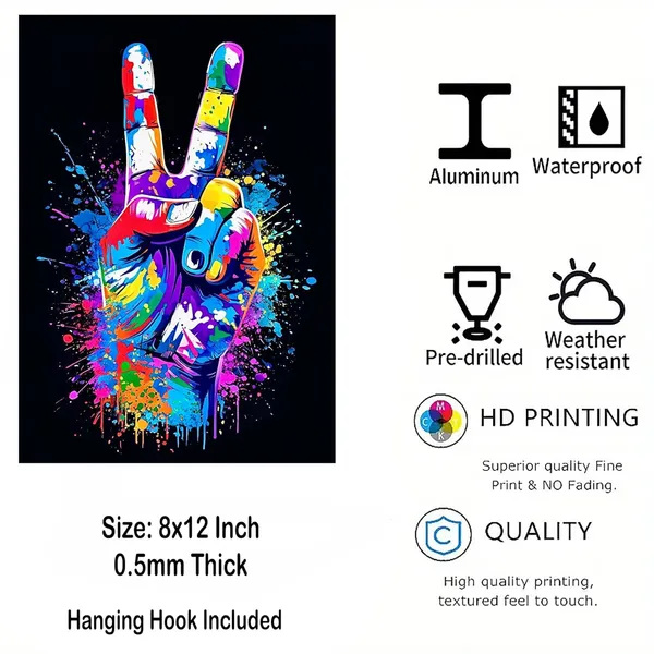 Multicolour_Colorful_Peace_Hand_Glossy_Aluminum_Metal_Wall_Art_Home_Decor
