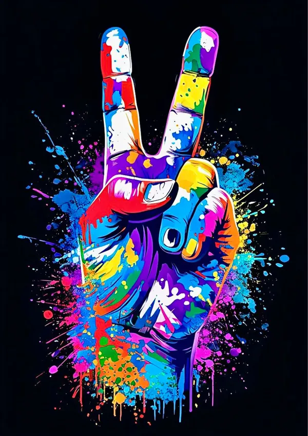 Multicolour_Colorful_Peace_Hand_Glossy_Aluminum_Metal_Wall_Art_Home_Decor