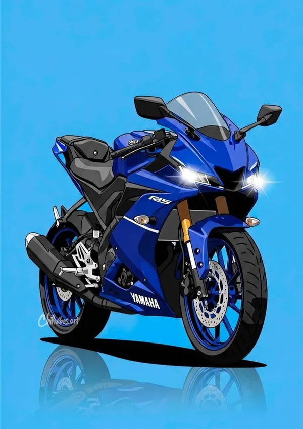 Multicolour_Yamaha_Bike_Wall_Poster_X_Cm_Glossy_Blue_Metal_Print_Home_Decor