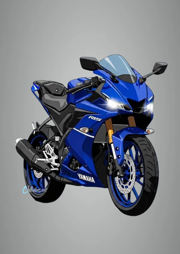 Multicolour_Yamaha_Bike_Wall_Poster_X_Cm_Glossy_Blue_Metal_Print_Home_Decor
