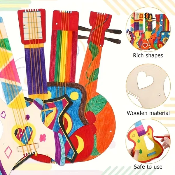 Beige_Unfinished_Wooden_Guitars_Craft_Kit_Kids