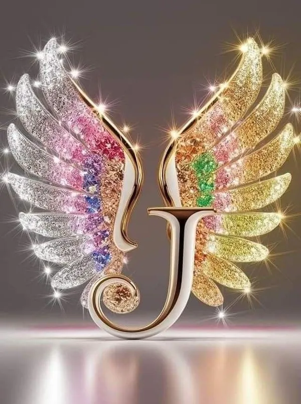 Multicolour_Letter_J_Wings_Design_Metal_Wall_Art_Cm_Glossy_Aluminum_Photo_Print_Home_Decor
