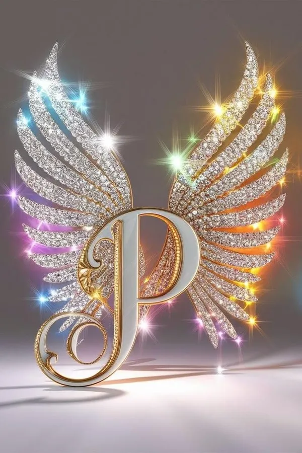 Multicolour_Glossy_Metal_Wall_Art_P_Letter_Wings_Design_Cm_Home_Decor