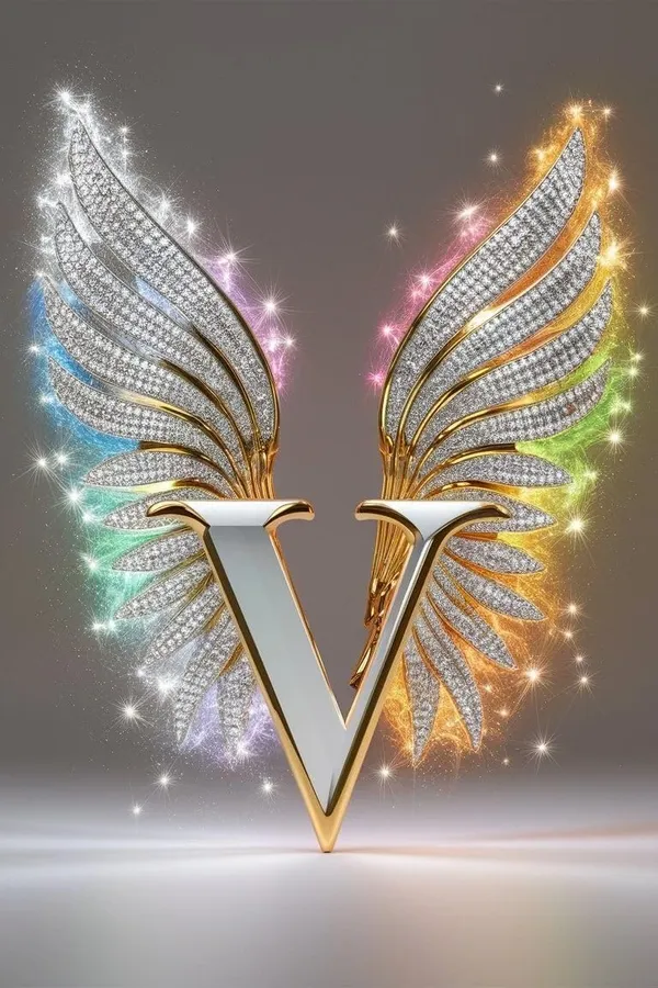 Multicolour_Glossy_Metal_Wall_Art_V_Letter_Wings_Design_X_X_Cm_Home_Decor