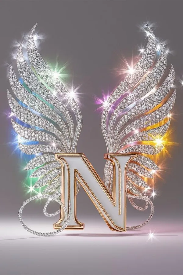 Multicolour_Glossy_Metal_Wall_Art_N_Letter_Wings_Design_Cm_Home_Decor