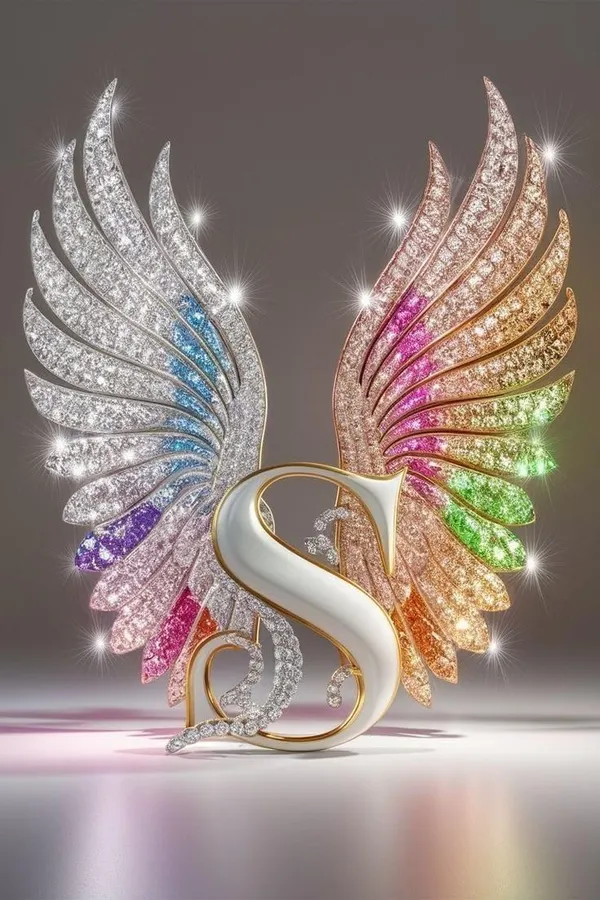 Multicolour_Glossy_Metal_Wall_Art_S_Letter_Wings_Design_Cm_Home_Decor