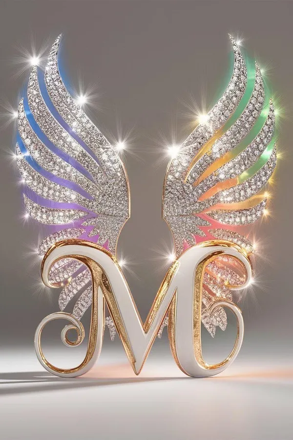 Multicolour_Glossy_Metal_Wall_Art_M_Letter_Wings_Design_Cm_Home_Decor