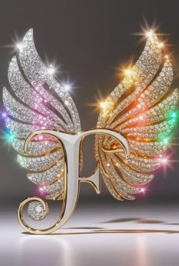 Multicolour_Glossy_Metal_Wall_Art_F_Letter_Wings_Design_Cm_Home_Decor