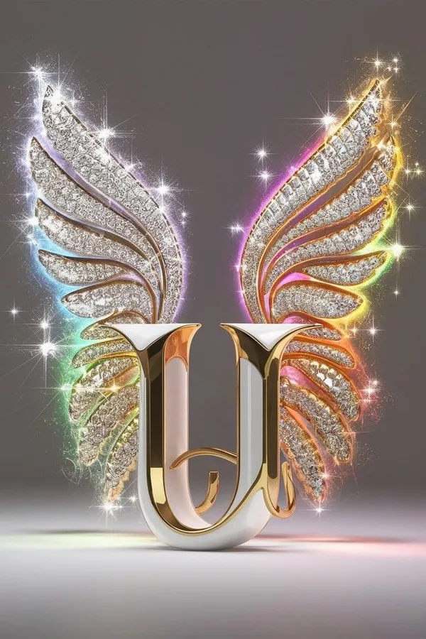 Multicolour_Glossy_Metal_Wall_Art_U_Letter_Wings_Design_Cm_Home_Decor