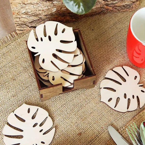 Beige_Wooden_Monstera_Leaf_Coasters_Tropical_Drink_Coasters_Diy_And_Craft