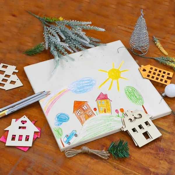 Beige_Wooden_House_Shaped_Unfinished_Wood_Hanging_Ornaments_Kids