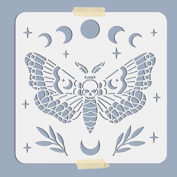 White_Halloween_Moth_Skull_Stencil_Moon_Phase_Skeleton_Reusable_Pet_Painting_Template_Home_Decor