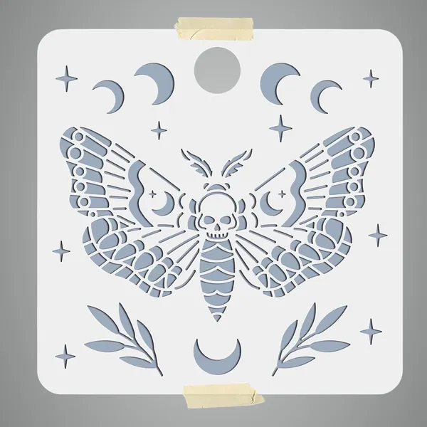 White_Halloween_Moth_Skull_Stencil_Moon_Phase_Skeleton_Reusable_Pet_Painting_Template_Home_Decor