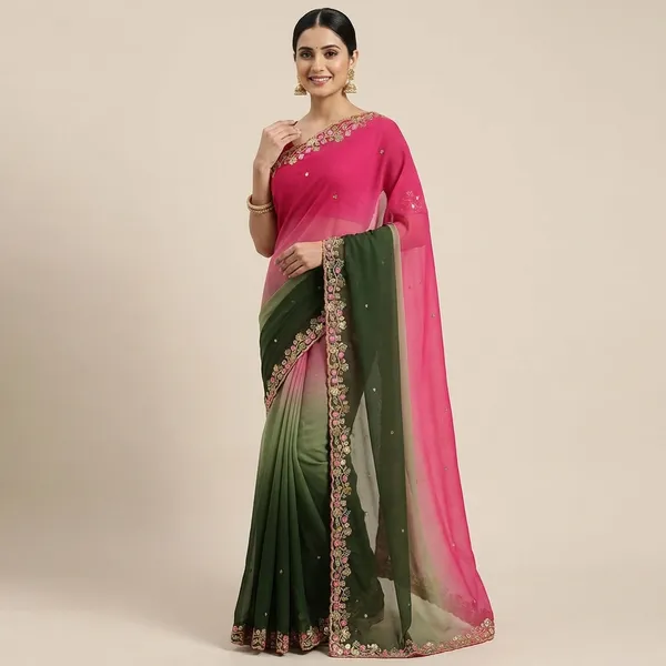 Pure_Georgette_Chiffon_Ombre_Saree_With_Multi_Sequin_Embroidery_And_Matching_Blouse