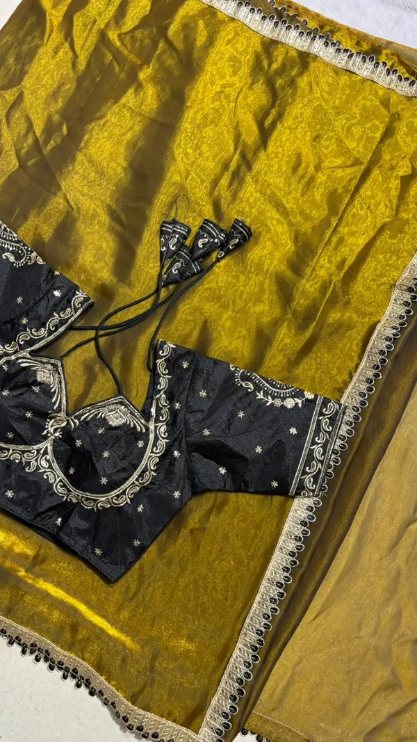 Premium_Mustard_Fancy_Silk_Saree_with_Heavy_Embroidered_Stitched_Black_Blouse_–_Ready_to_Wear