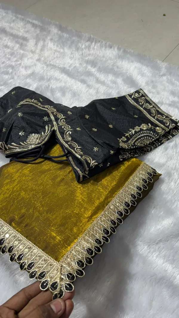 Premium_Mustard_Fancy_Silk_Saree_with_Heavy_Embroidered_Stitched_Black_Blouse_–_Ready_to_Wear