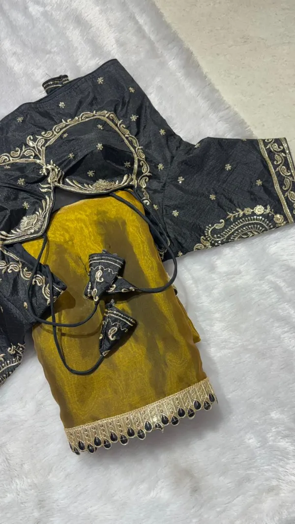 Premium_Mustard_Fancy_Silk_Saree_with_Heavy_Embroidered_Stitched_Black_Blouse_–_Ready_to_Wear