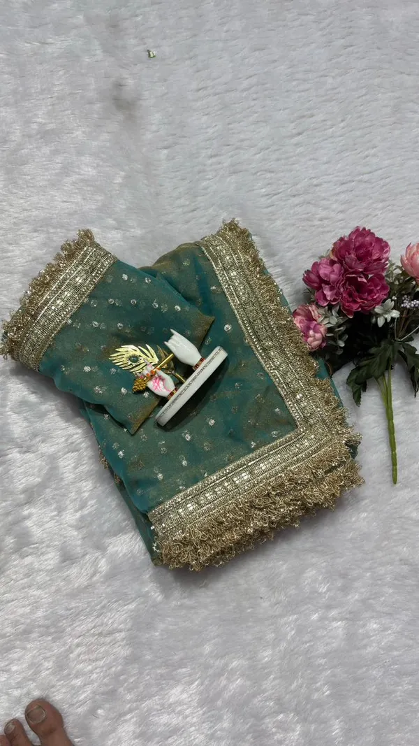 Premium_Nc_Moss_Saree_With_Heavy_Designer_Embroidery_Lace_Border_And_Blouse_Piece