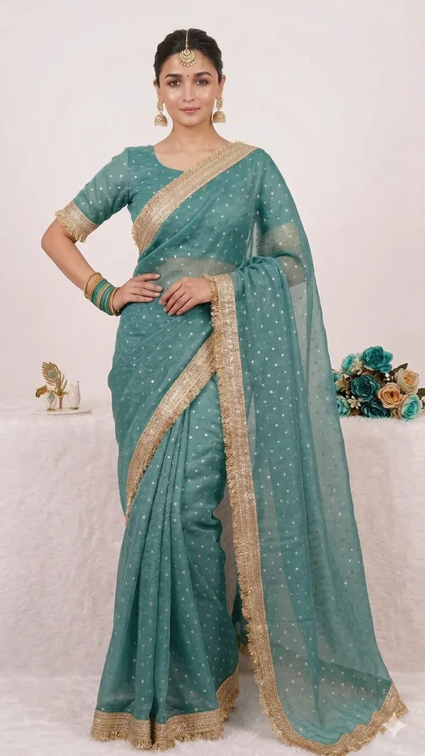 Premium_Nc_Moss_Saree_With_Heavy_Designer_Embroidery_Lace_Border_And_Blouse_Piece