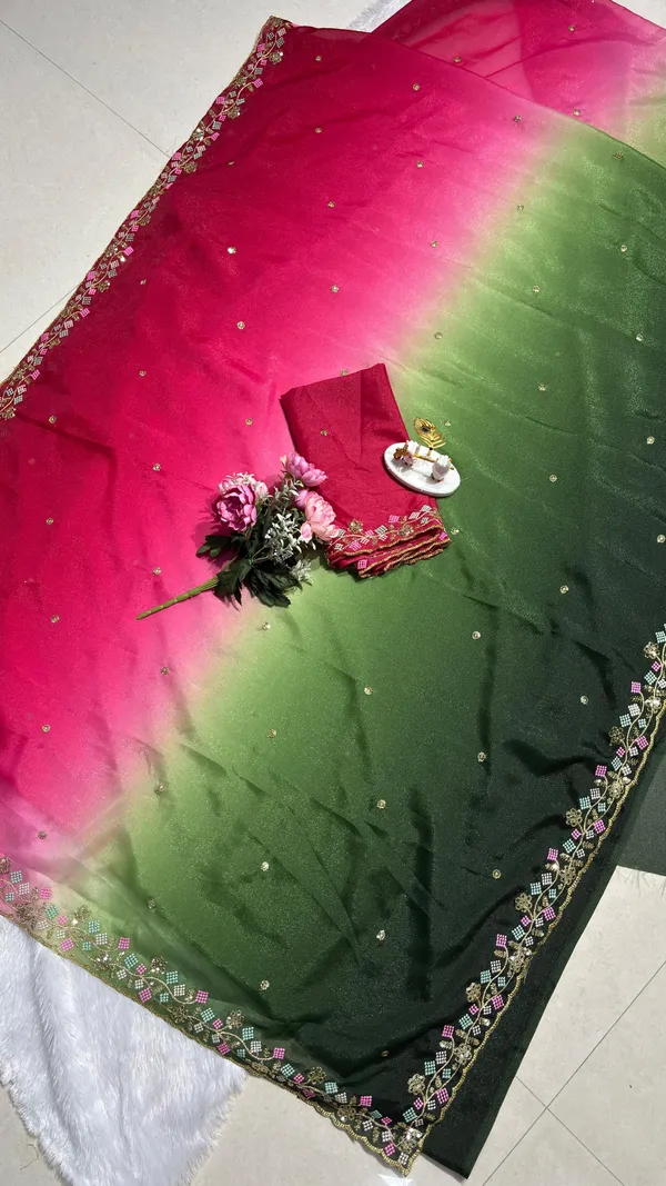 Pure_Georgette_Chiffon_Ombre_Saree_With_Multi_Sequin_Embroidery_And_Matching_Blouse