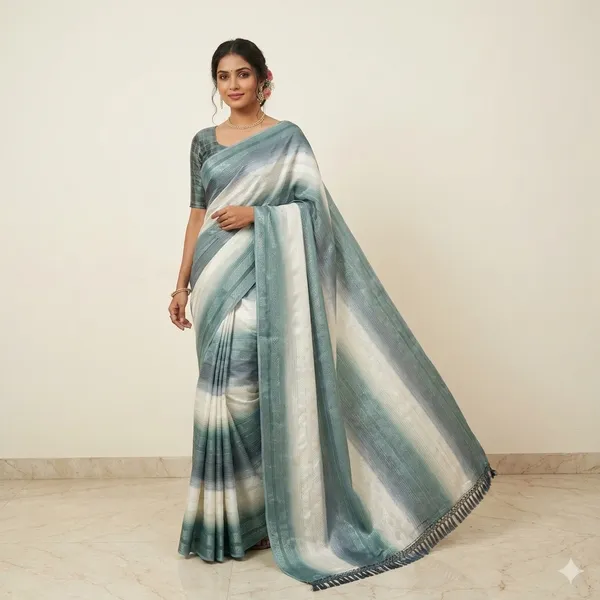 Trendy_Soft_Silk_Multi_Color_Striped_Saree_With_Elegant_Tassels