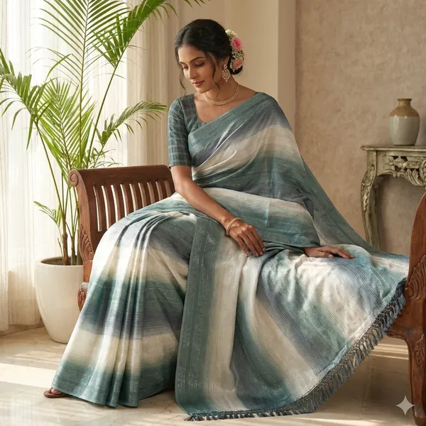 Trendy_Soft_Silk_Multi_Color_Striped_Saree_With_Elegant_Tassels