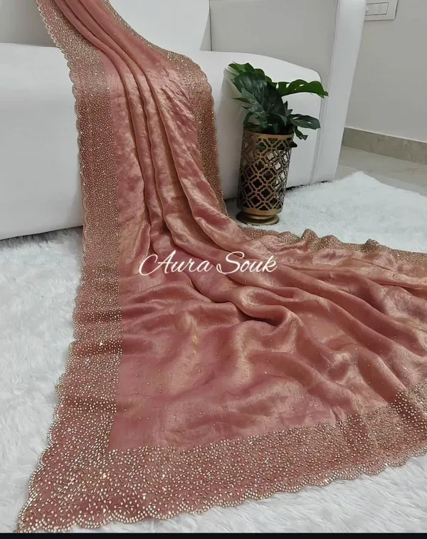 TRENDY_ZARKAN_WORK_SAREE_FANDY_SATIN_SILK_TOW_TONE_FABRICS