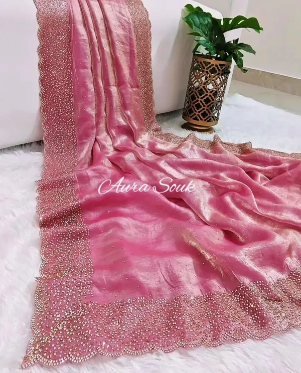 TRENDY_ZARKAN_WORK_SAREE_FANDY_SATIN_SILK_TOW_TONE_FABRICS