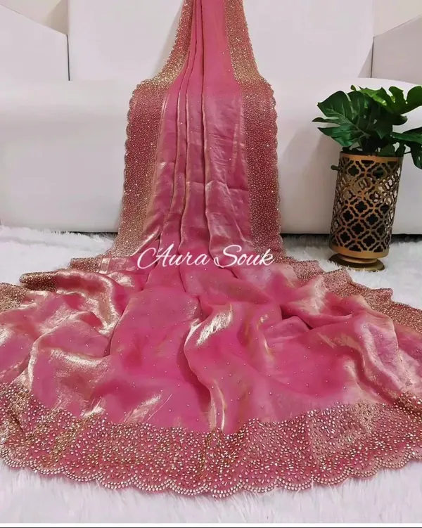 TRENDY_ZARKAN_WORK_SAREE_FANDY_SATIN_SILK_TOW_TONE_FABRICS