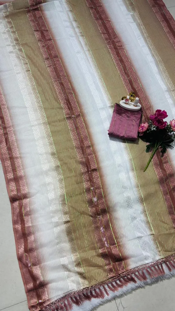 Trendy_Soft_Silk_Multi_Color_Striped_Saree_With_Elegant_Tassels