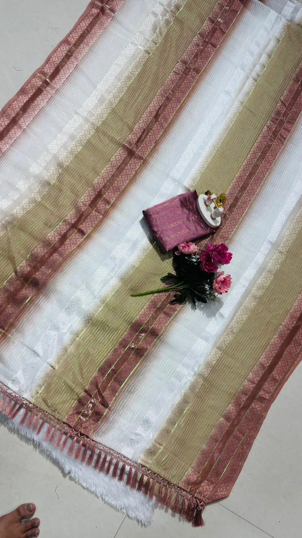 Trendy_Soft_Silk_Multi_Color_Striped_Saree_With_Elegant_Tassels