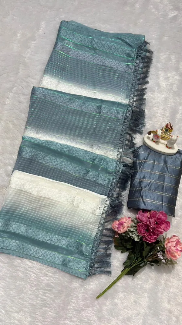 Trendy_Soft_Silk_Multi_Color_Striped_Saree_With_Elegant_Tassels