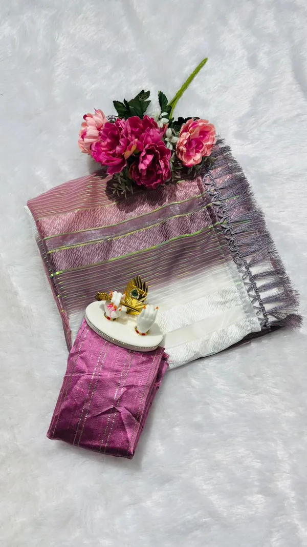 Trendy_Soft_Silk_Multi_Color_Striped_Saree_With_Elegant_Tassels