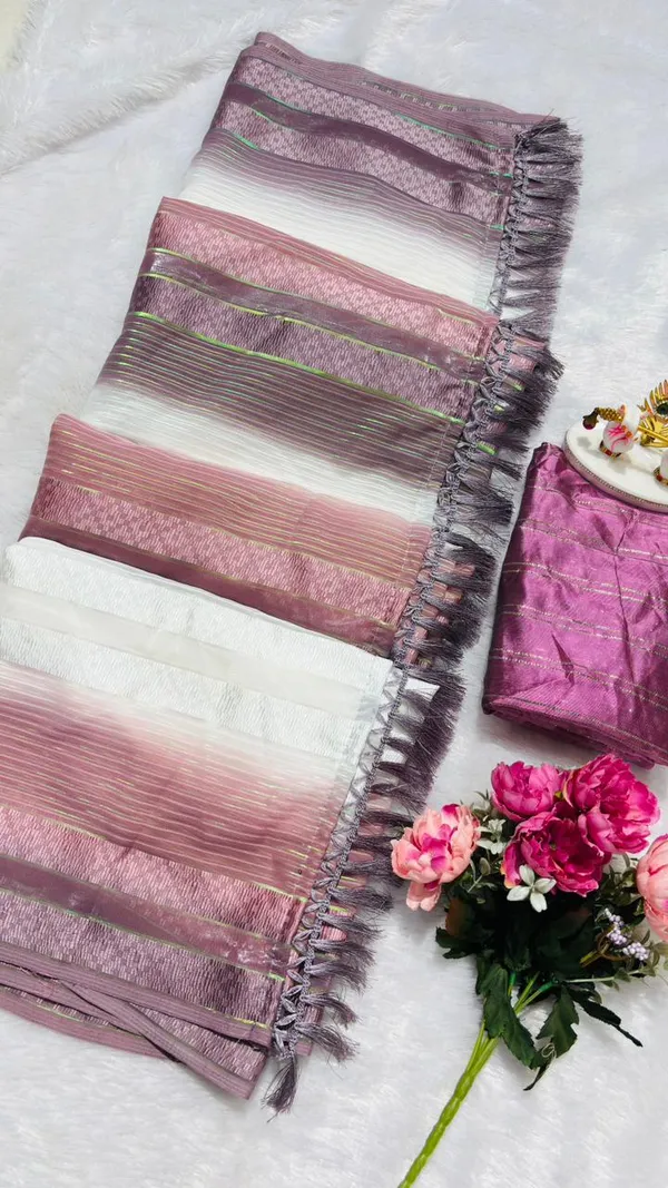 Trendy_Soft_Silk_Multi_Color_Striped_Saree_With_Elegant_Tassels
