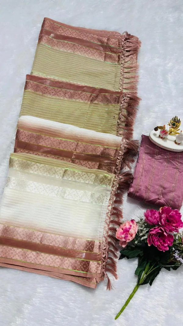 Trendy_Soft_Silk_Multi_Color_Striped_Saree_With_Elegant_Tassels