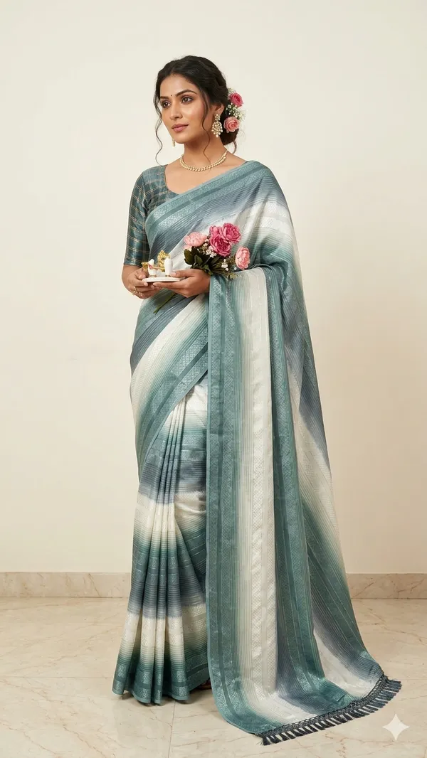 Trendy_Soft_Silk_Multi_Color_Striped_Saree_With_Elegant_Tassels