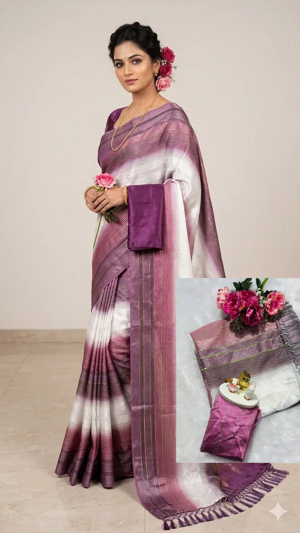 Trendy_Soft_Silk_Multi_Color_Striped_Saree_With_Elegant_Tassels