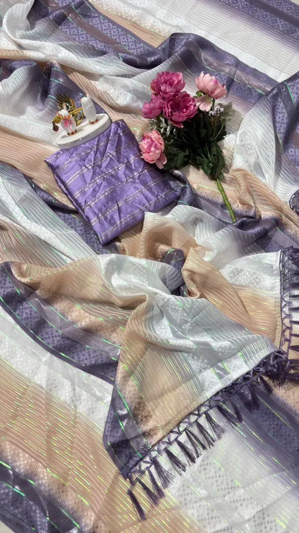 Trendy_Soft_Silk_Multi_Color_Striped_Saree_With_Elegant_Tassels