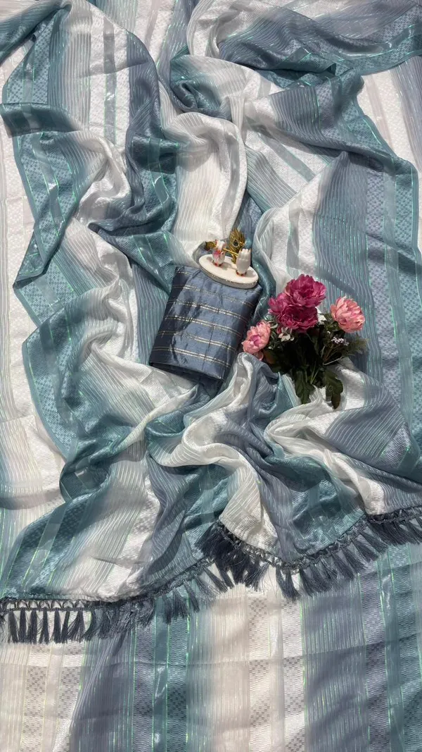 Trendy_Soft_Silk_Multi_Color_Striped_Saree_With_Elegant_Tassels