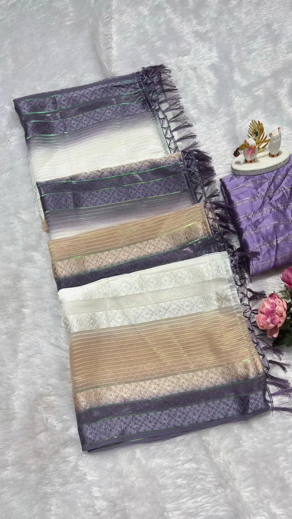 Trendy_Soft_Silk_Multi_Color_Striped_Saree_With_Elegant_Tassels