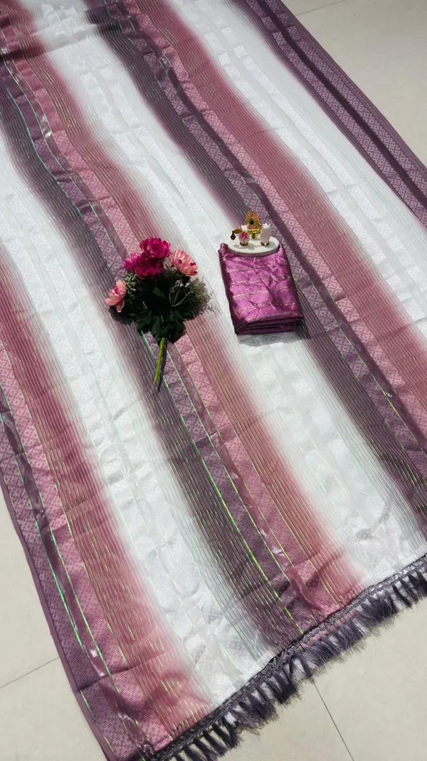 Trendy_Soft_Silk_Multi_Color_Striped_Saree_With_Elegant_Tassels