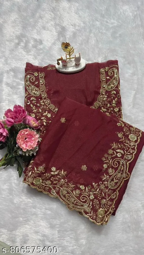 Premium_Star_Georgette_Saree_With_Heavy_Embroidery_Unstitched_Blouse_Piece