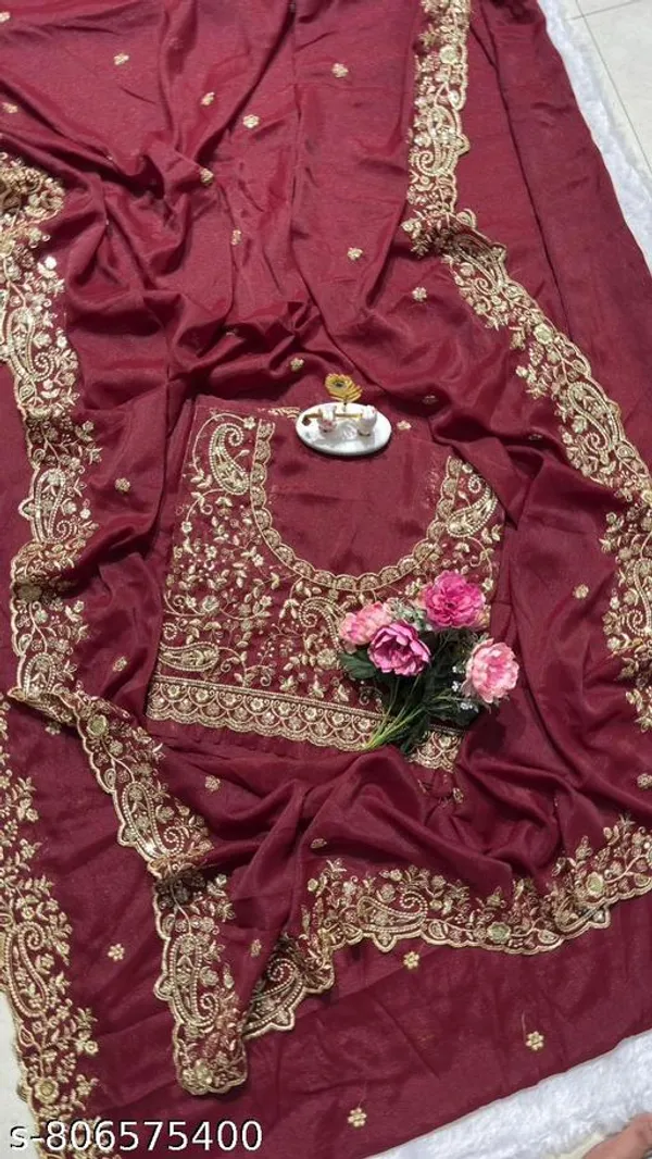 Premium_Star_Georgette_Saree_With_Heavy_Embroidery_Unstitched_Blouse_Piece
