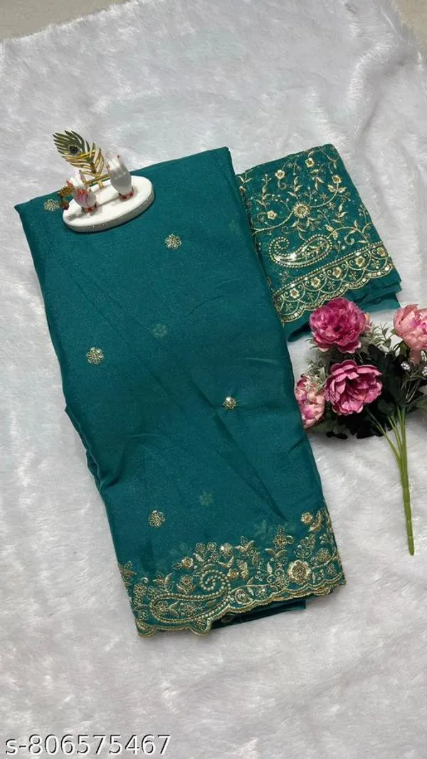 Premium_Star_Georgette_Saree_With_Heavy_Embroidery_Unstitched_Blouse_Piece