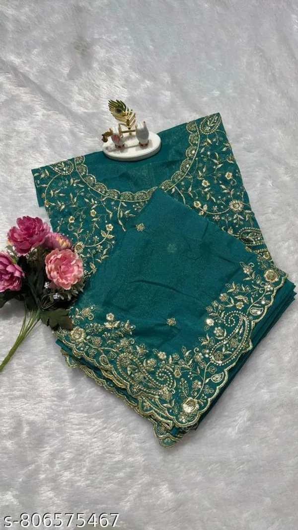 Premium_Star_Georgette_Saree_With_Heavy_Embroidery_Unstitched_Blouse_Piece